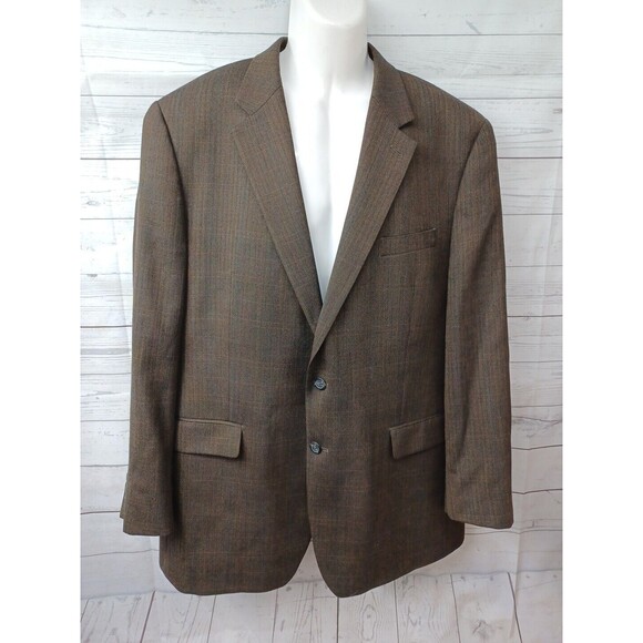 Izod Mens Brown Herrigbone Wool Blazer Sport Coat 46L 2 Buttons - Picture 1 of 10
